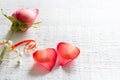 Couple heart petals rose on white background love valentines concept