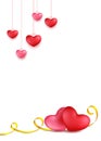 Couple hearts with golden calligraphy stripe. Hanging red, rose heart. Royalty Free Stock Photo