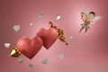 Couple of  hearts pierced by arrow  of shooting cupid Royalty Free Stock Photo