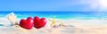 Couple Of Hearts On Tropical Beach Royalty Free Stock Photo