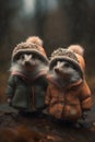 A couple of hedgehogs in clothes - anthropomorphic image