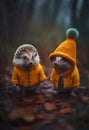 A couple of hedgehogs in clothes - anthropomorphic image