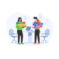 Couple Helping Each Other Boxes, Office move helping each other illustration concept, The Ultimate Office Moving Checklist, Planni