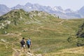 Couple of hikers on the Tour des Lacs des Grandes Rousses Royalty Free Stock Photo