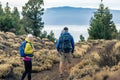 Couple hiking with baby boy travelling in backpack Royalty Free Stock Photo