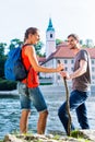 Couple hiking at Danube Weltenburg monastery