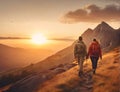 Couple hiking in the sunset