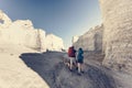 Couple hiking together in the wilderness