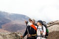 Couple hiking walking in mountains Royalty Free Stock Photo