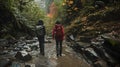 Couple Hiking on a Wooded Trail in the Forest