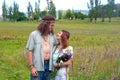 Couple hippie in love with flowers