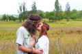 Couple hippie in love kiss