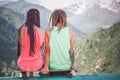 Couple of hippie, young people at mountain with longboard skatebord Royalty Free Stock Photo