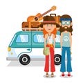 Couple hippies lifestyle characters