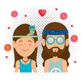 Couple hippies lifestyle characters