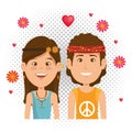 Couple hippies lifestyle characters