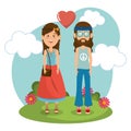 Couple hippies lifestyle characters