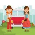 Couple hippies lifestyle characters