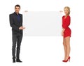 Couple holding big blank white board Royalty Free Stock Photo