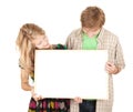 Couple holding blank billboard, poster Royalty Free Stock Photo