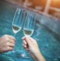 Couple holding glasses of champagne making a toast Royalty Free Stock Photo