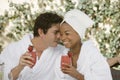 Couple Holding Glasses Of Strawberry Juice Royalty Free Stock Photo