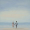 Couple holding hands on the beach. AI-Generated.