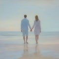 Couple holding hands on the beach. AI-Generated.