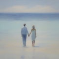 Couple holding hands on the beach. AI-Generated.