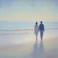 Couple holding hands on the beach. AI-Generated.