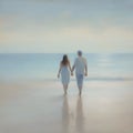 Couple holding hands on the beach. AI-Generated.