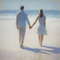 Couple holding hands on the beach. AI-Generated.