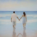 Couple holding hands on the beach. AI-Generated.