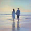 Couple holding hands on the beach. AI-Generated.