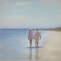 Couple holding hands on the beach. AI-Generated.