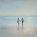 Couple holding hands on the beach. AI-Generated. Royalty Free Stock Photo