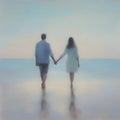 Couple holding hands on the beach. AI-Generated.