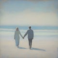 Couple holding hands on the beach. AI-Generated.