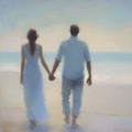 Couple holding hands on the beach. AI-Generated. Royalty Free Stock Photo