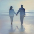 Couple holding hands on the beach. AI-Generated.