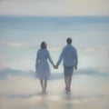 Couple holding hands on the beach. AI-Generated.