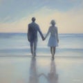 Couple holding hands on the beach. AI-Generated.