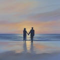 Couple holding hands on the beach at sunset. AI-Generated.