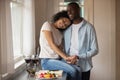 Couple holding hands feeling love enjoy date in the kitchen Royalty Free Stock Photo