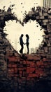 A couple holding hands in a heart shaped hole. Generative AI image. Royalty Free Stock Photo