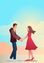 Couple holding hands at the sidewalk near the beach Royalty Free Stock Photo