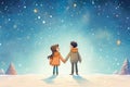 couple holding hands, stargazing in the snow