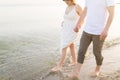 Couple holding hands walking romantic on beach Royalty Free Stock Photo