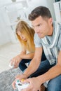 Couple at home playing computer game Royalty Free Stock Photo