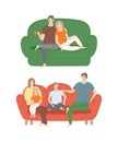 Couple at Home Sitting on Sofa, Family Evening